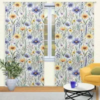 Pretty Watercolor Floral Wildflower Pattern Rustic Blackout Curtains