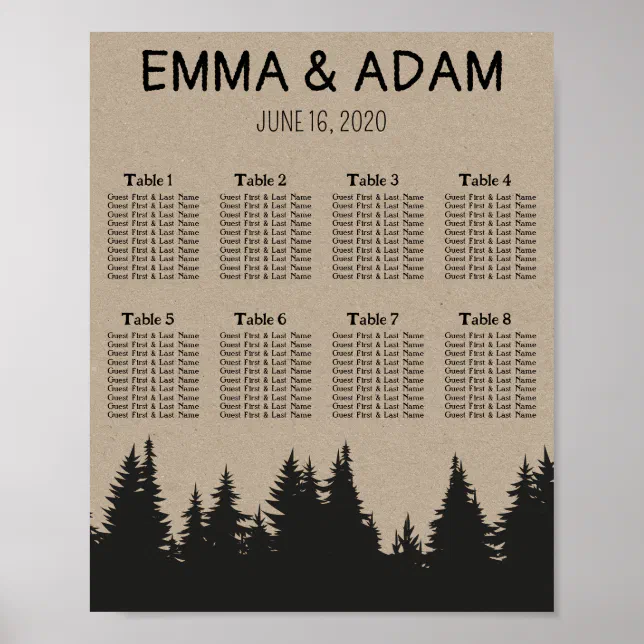 Rustic Woodsy Mountain Wedding Table Seating Poster