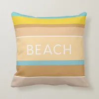 Hamptons Beach House Sand Sea and Sun Striped Throw Pillow