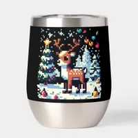 Christmas Reindeer Winter Wonderland Pixel Art Thermal Wine Tumbler