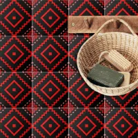 Red Black Pink Ethnic Talavera Geometric Pattern Ceramic Tile