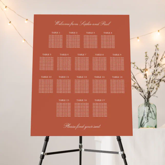 Terracotta 17 Table Wedding Seating Chart Foam Board