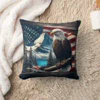 American Eagle Against Mountain Landscape Throw Pillow