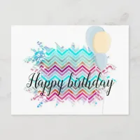 Pastel Stylish Trendy Chevron Happy Birthday Postcard