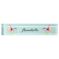 Delicate Pink Butterfly in Pastel Rainbow Colors Desk Name Plate