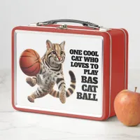 One Cool Cat Who Loves to Play Bas-cat-ball Metal Lunch Box