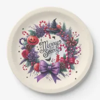 Hallowmas Wreath Merry Scary Christmas Halloween Paper Plates