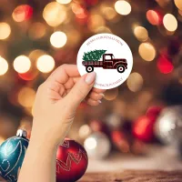 Christmas Red Truck Green Plaid Tree Envelope Seal