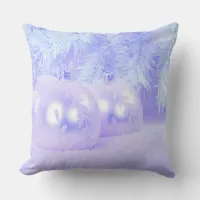 Blue Christmas Balls on Snow & Blue Background Throw Pillow