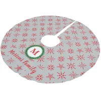 Wreath Monogram Your Name Silver & Red Snowflakes Brushed Polyester Tree Skirt