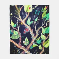 Leaves and butterflies painting fleece blanket