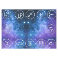 Twelve Grey Zodiac Symbols on blue galaxy | Tablecloth