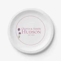 Simple Watercolor Amaranth Thistle Reception Paper Plates