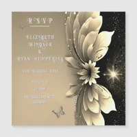 Modern Metallic Gold Floral Wedding Invitation