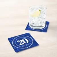 Elegant Blue Marble 20 Years Work Anniversary Square Paper Coaster