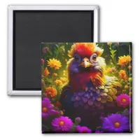 Colorful Chicken in Flower Garden Magnet