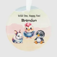 Wild One Happy Fun Woodland Animals Watercolor Ornament