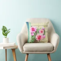 Watercolor Pink Flowers Throw Pillow