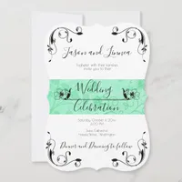 Mint Green Minimalist Greenery  Victorian Elegant Invitation