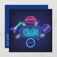 Blue Retro Music Neon Signs Graduation Party Invitation