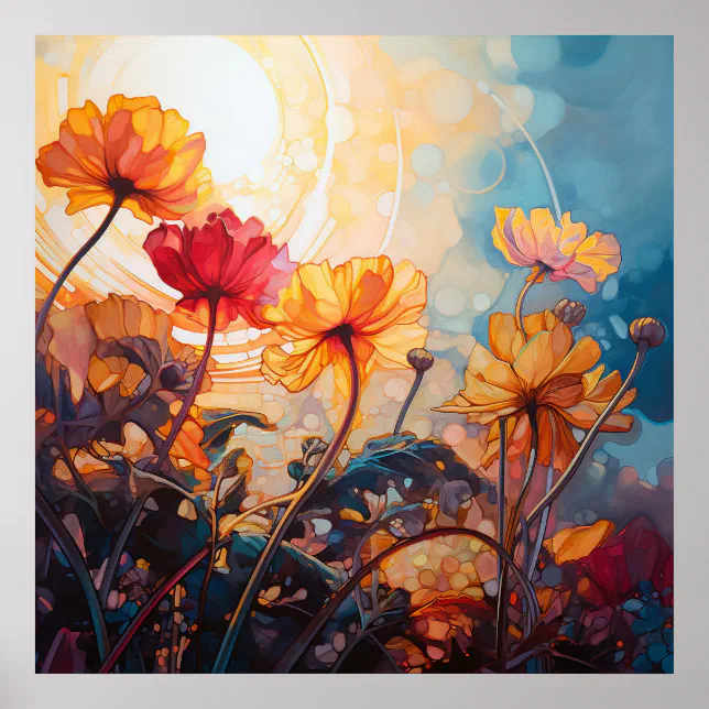 Flowers in the Morning Sun watercolor painting Poster