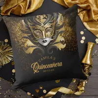 Masquerade Motif Sweet 16 Black Gold V2 ID1032 Throw Pillow