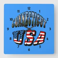 Connecticut Picture and USA Flag Text Square Wall Clock
