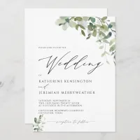 Modern Eucalyptus Greenry Script Wedding Invitation