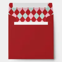 Red Pink & Mint Christmas Argyle Square Envelope