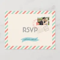 Vintage Airmail Wedding RSVP with photo Invitation Postcard