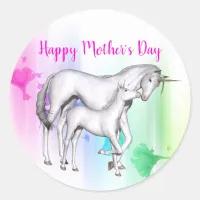 Happy Mother's Day | Unicorn with her Baby Classic Round Sticker