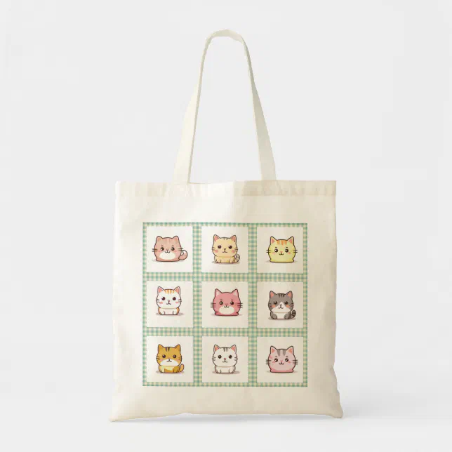 Assorted Cats Vintage Gingham Tote Bag