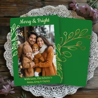 Gold Foil Foliage and Family Photo Christmas Foil Holiday Card