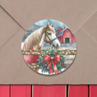 Horse at a Farm Christmas  Classic Round Sticker