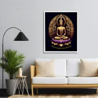 Golden Buddha meditating in lotus.  Poster