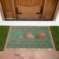 Southwest Cute Javelinas Copper Teal Personalized Doormat