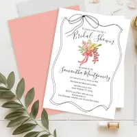 Bow Flowers Fancy Hand Drawn Pink Bridal Shower Invitation