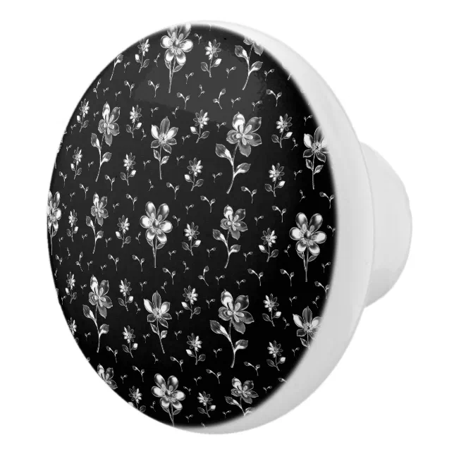 Black And White Floral Pattern Bathroom Ceramic Knob