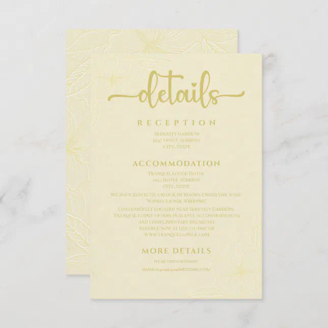 Elegant Minimalist Golden Floral Wedding Enclosure Card