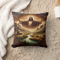 Jesus in Majestic Landscape at Sunrise Throw Pillow