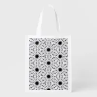 Lace-like Monochrome Flowers Reusable Grocery Bag