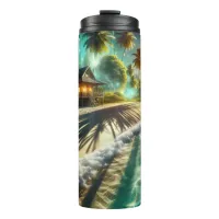 Beautiful Sunset Beach House Themed Thermal Tumbler