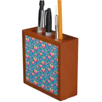 Multicolored Watercolor Hearts Desk Organizer