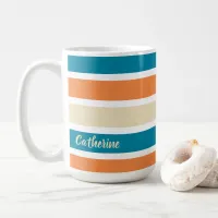 Turquoise Teal Summer Orange Stripes Monogram Coffee Mug