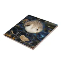 Cute Sanderling Dines on Tasty Clam Ceramic Tile