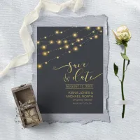 Modern String Lights Save the Date Gold ID585
