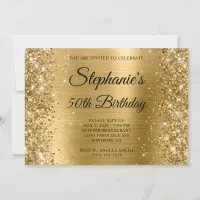 Glittery Gold Foil Monogram 50th Birthday Invitation