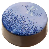 Simple Blue Brushed Metal and Glitter Monogram | Chocolate Covered Oreo