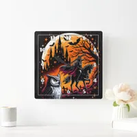 A mystical ride with a Halloween horse at night Square Wall Clock