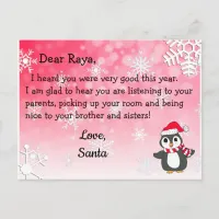 Postcards from Santa: Red Penguin  in Santa Hat